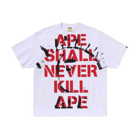 Bape Spray Print College Relaxed Fit Tee White