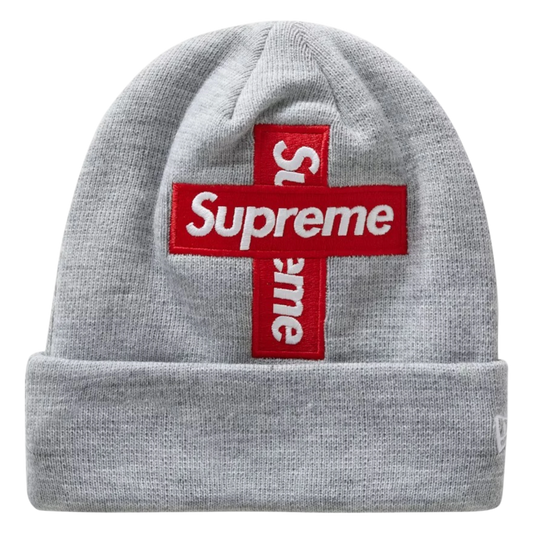 Supreme New Era Cross Box Logo Beanie Heather Grey